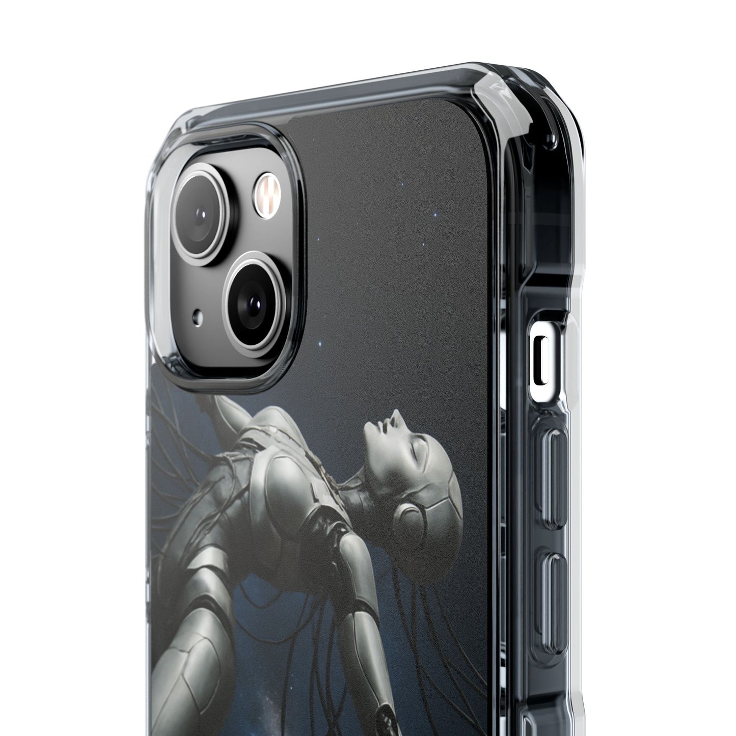 Futuristic Phone Case, Artistic Clear Impact Case for Tech Lovers, Robot Design Phone Cover, Unique Gift for Geeks, Space Theme