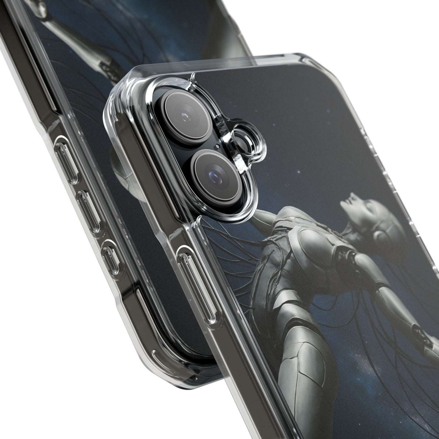 Futuristic Phone Case, Artistic Clear Impact Case for Tech Lovers, Robot Design Phone Cover, Unique Gift for Geeks, Space Theme