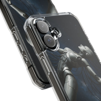 Futuristic Phone Case, Artistic Clear Impact Case for Tech Lovers, Robot Design Phone Cover, Unique Gift for Geeks, Space Theme
