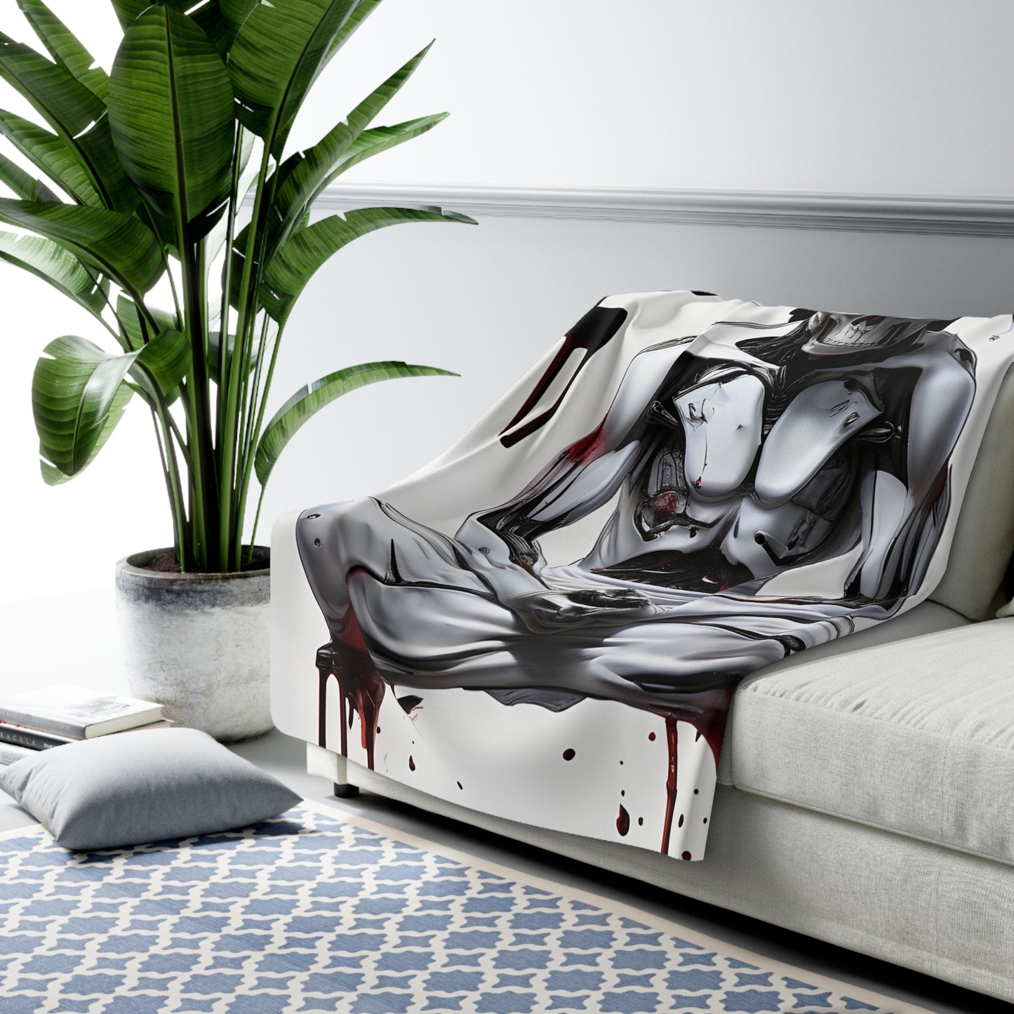 Sherpa Fleece Blanket with Futuristic Cyber Design