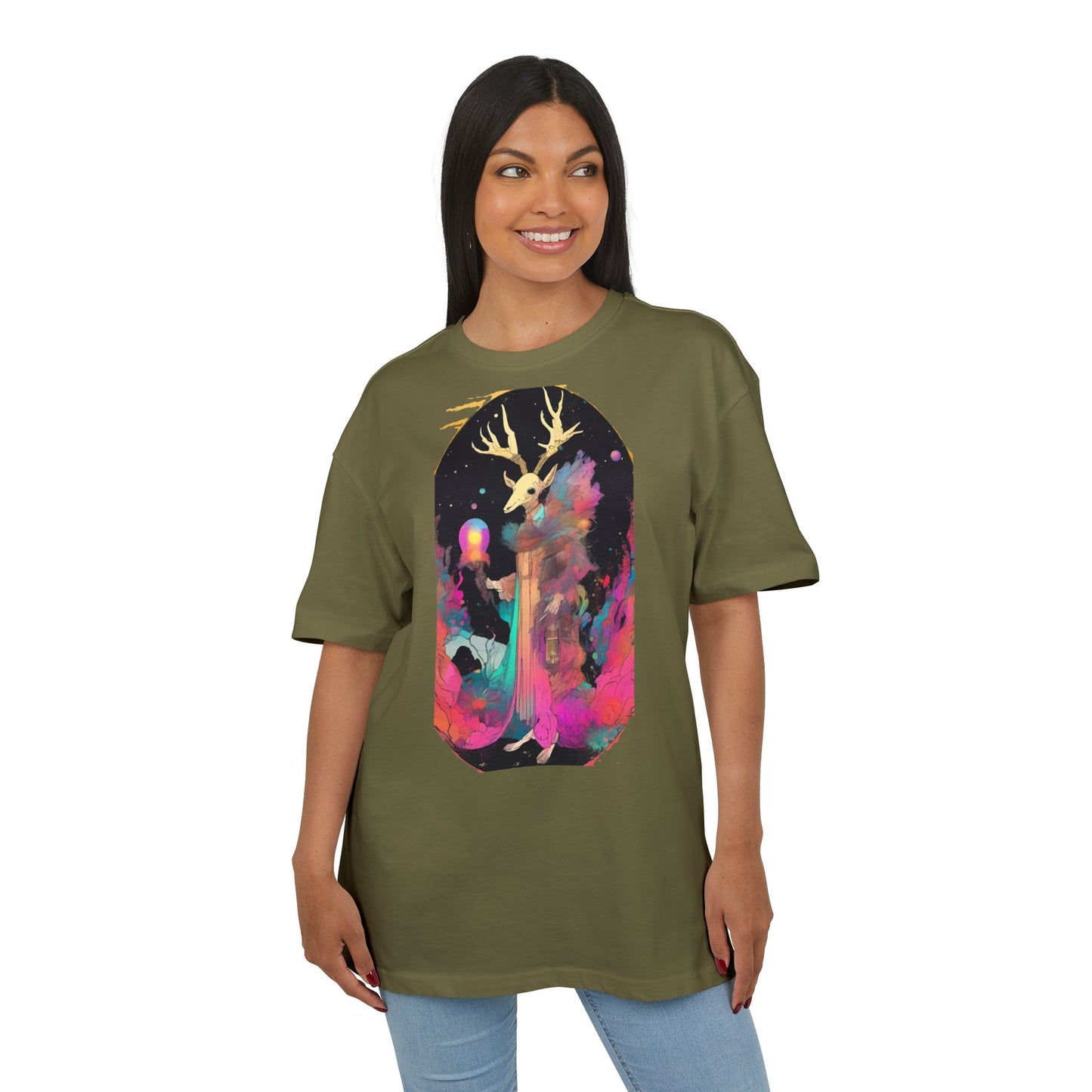 Cosmic Stag Unisex Oversize Tee | Bohemian Vibe T-Shirt, Fantasy Apparel, Unique Gift, Art-Inspired Fashion, Summer Style