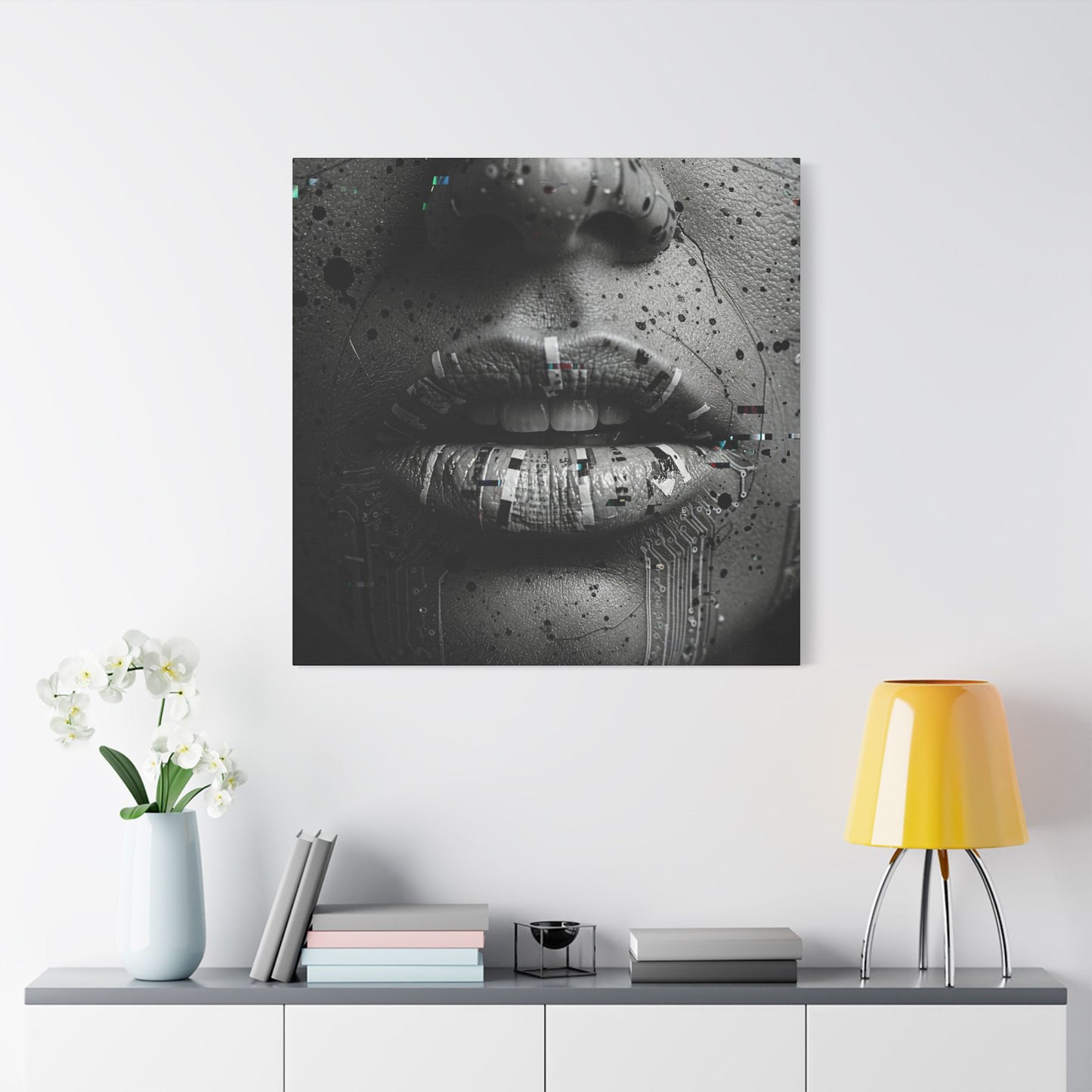 Gothic Lips Art Canvas, Digital Art Print, Unique Home Decor, Contemporary Wall Art, Cyberpunk Aesthetic, Perfect Gift