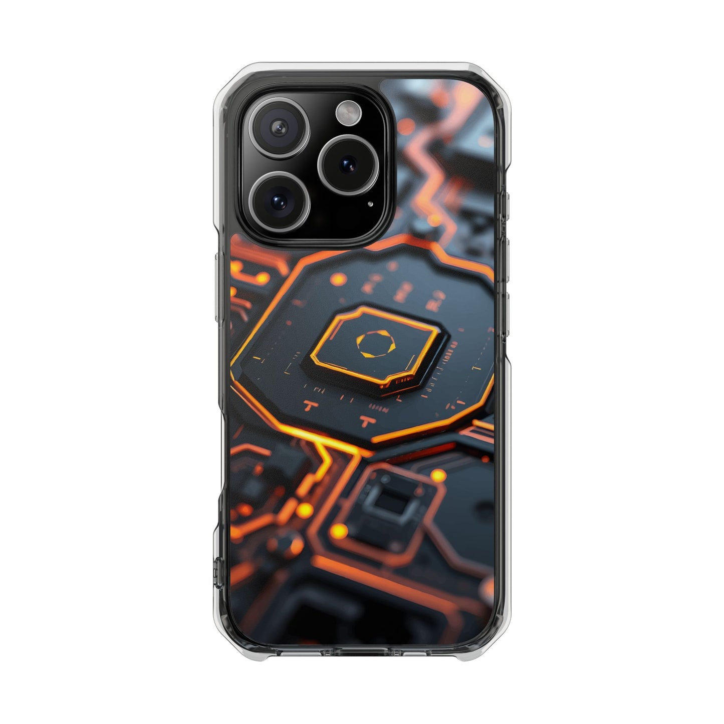 Futuristic Magnetic Phone Case, Clear Impact Case, Stylish Tech Accessory, Gifts for Tech Enthusiasts, Unique Phone Cover