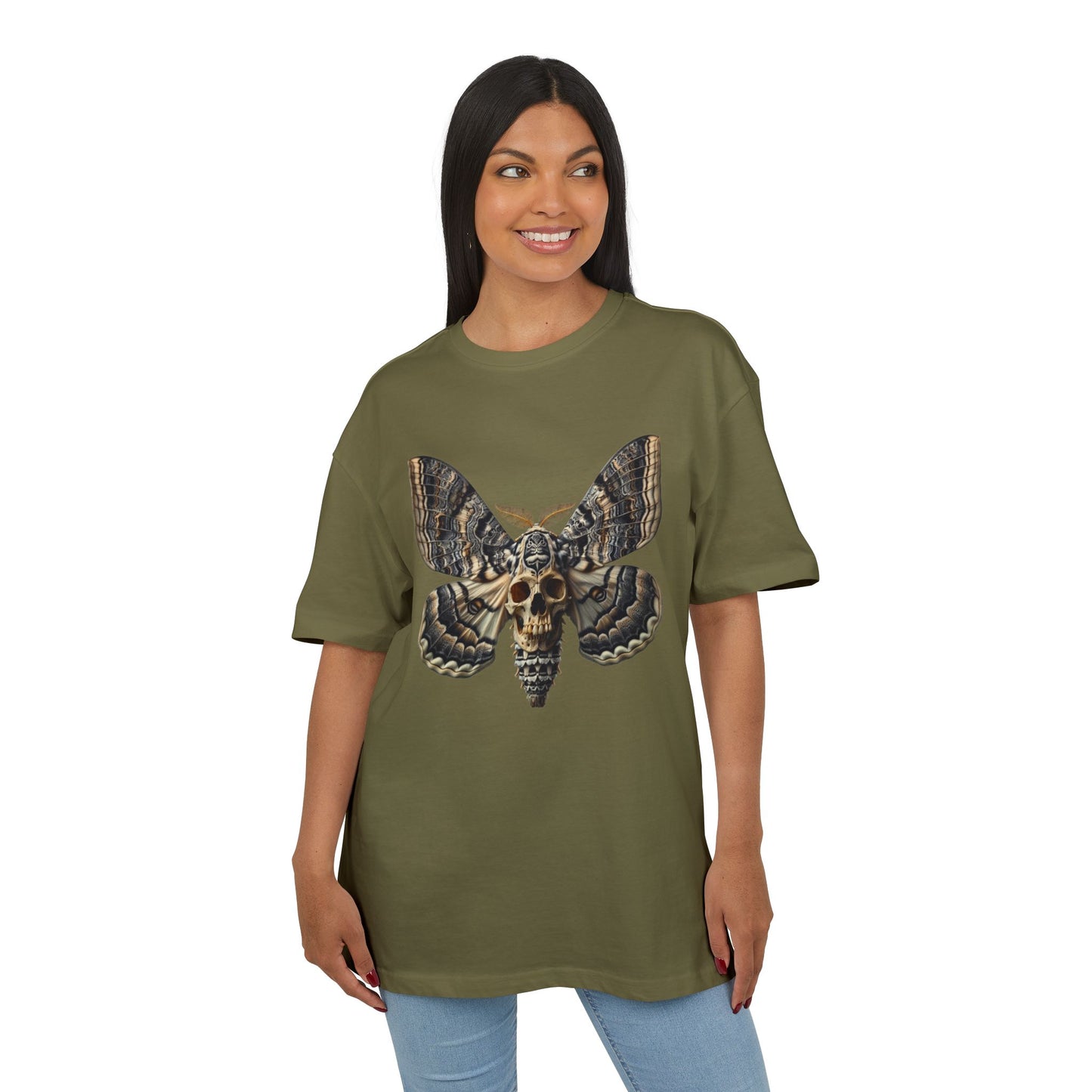 Unisex Oversize Tee with Skull Moth Design - Edgy Graphic Shirt