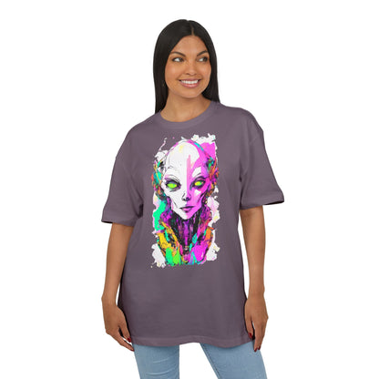 Colorful Alien Graphic Unisex Heavy Oversize Tee | Casual Streetwear, Gift for UFO Enthusiasts, Statement Tee, Festival Wear, Unique Art Tee