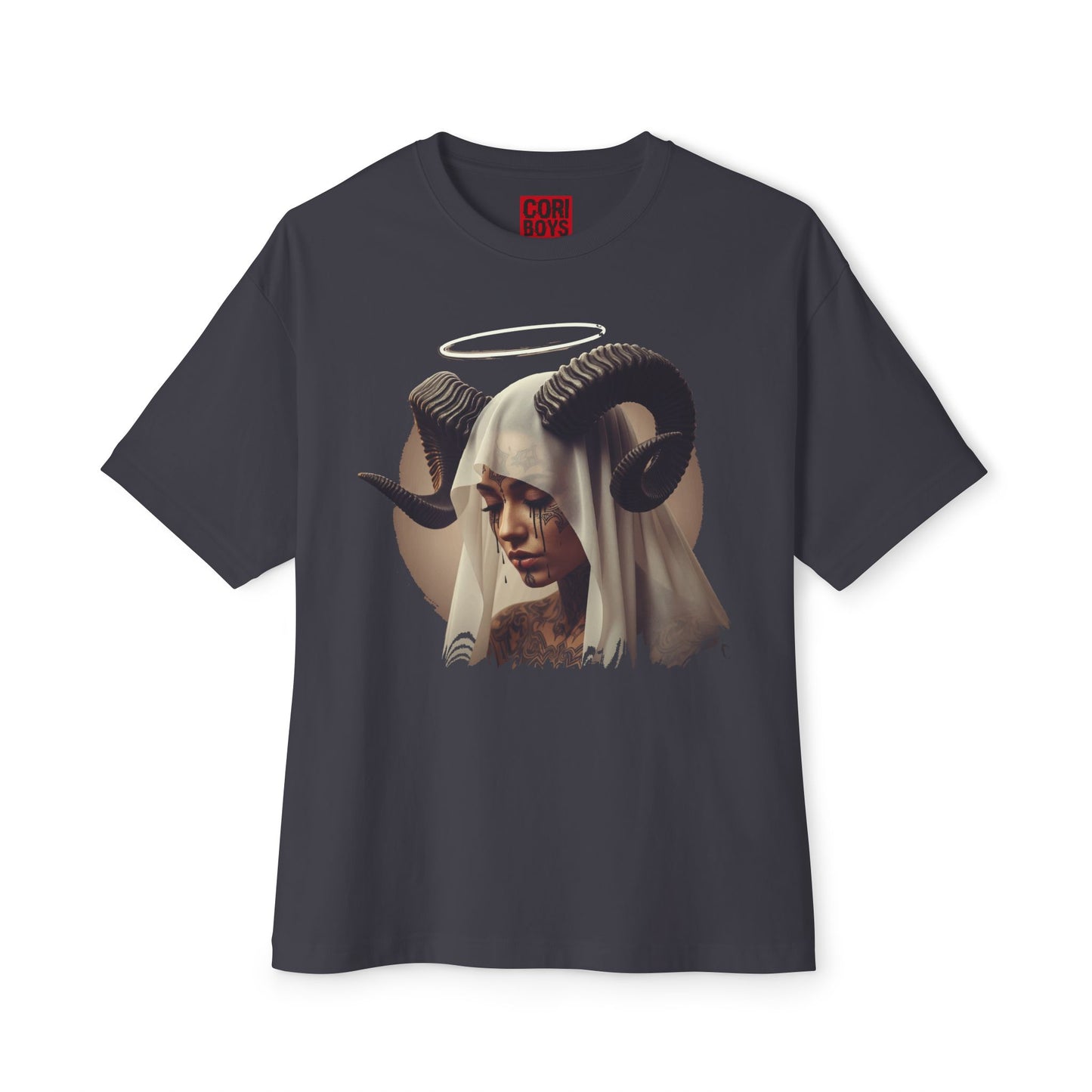 Mystical Ram Graphic Tee, Unisex Oversized Boxy Tee, Statement T-Shirt, Boho Chic Shirt, Art-Inspired Fashion, Comfortable Everyday Wear