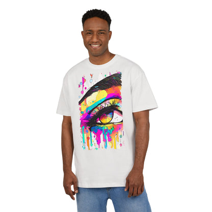 Vibrant Eye Art Oversized Tee, Unisex Heavy Tee for Creative Souls, Art Lovers Gift, Colorful Graphic Shirt, Festival Attire