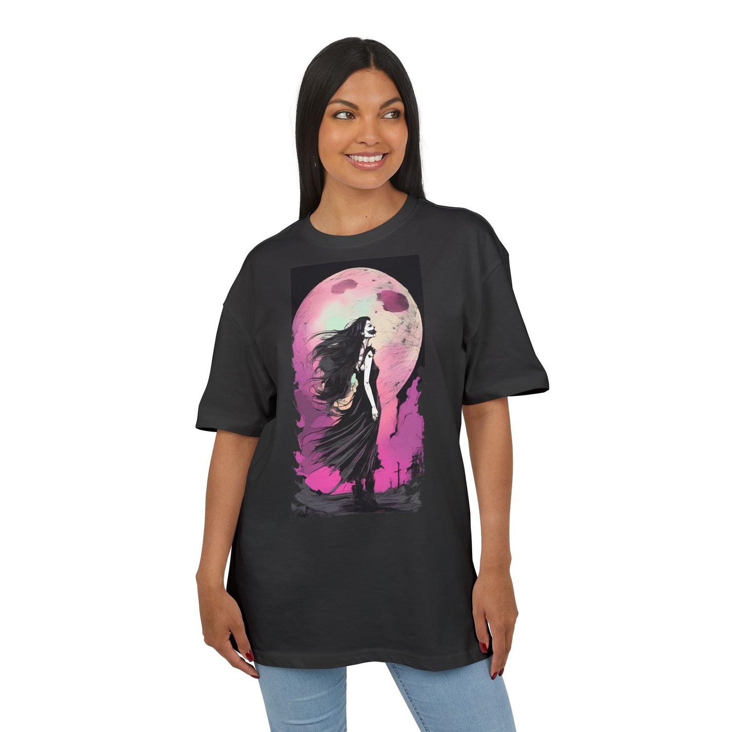 Unisex Heavy Oversize Tee with Moonlit Design, Graphic Tee for Night Lovers, Alternative Fashion, Halloween Shirt, Gift for Her