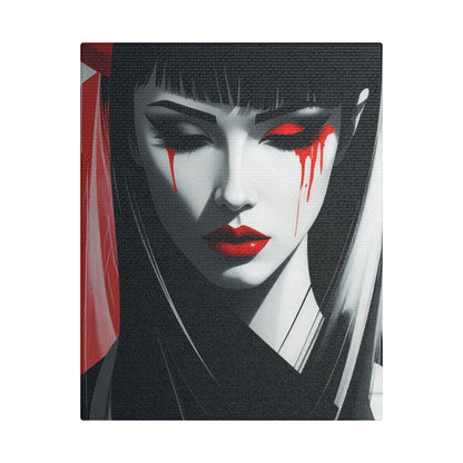 Japanese Art Canvas, Stretched Wall Art, Modern Home Decor, Red and Black Portrait, Unique Gift for Art Lovers, Asian Aesthetic