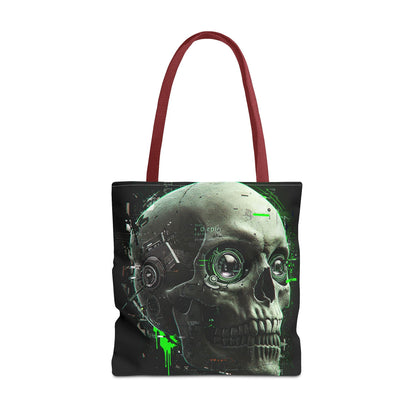 Futuristic Skull Tote Bag, Eco-Friendly Shopping Bag, Graphic Tote, Halloween Gift, Unique Art Bag, Stylish Carryall, Gift for Nerds