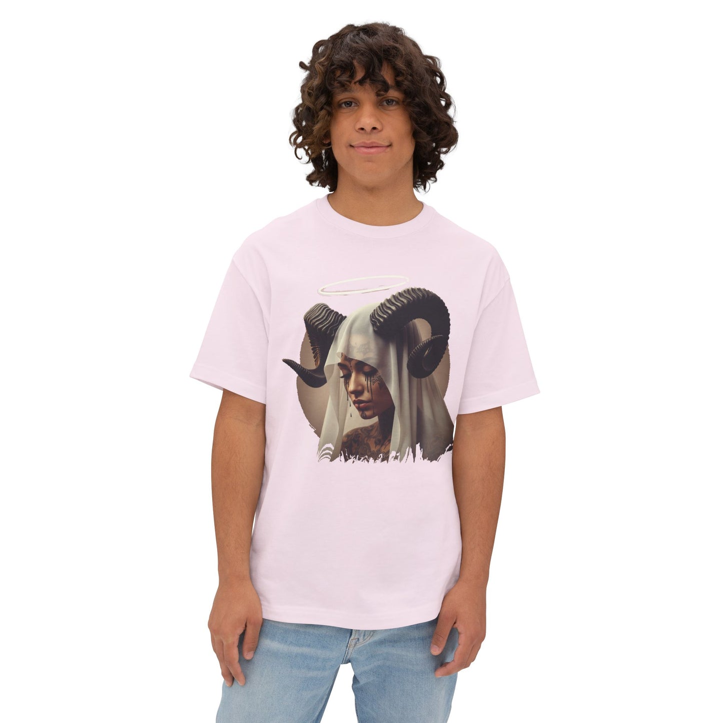 Mystical Ram Graphic Tee, Unisex Oversized Boxy Tee, Statement T-Shirt, Boho Chic Shirt, Art-Inspired Fashion, Comfortable Everyday Wear