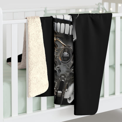 Sherpa Fleece Blanket with Futuristic Cyber Skull Design