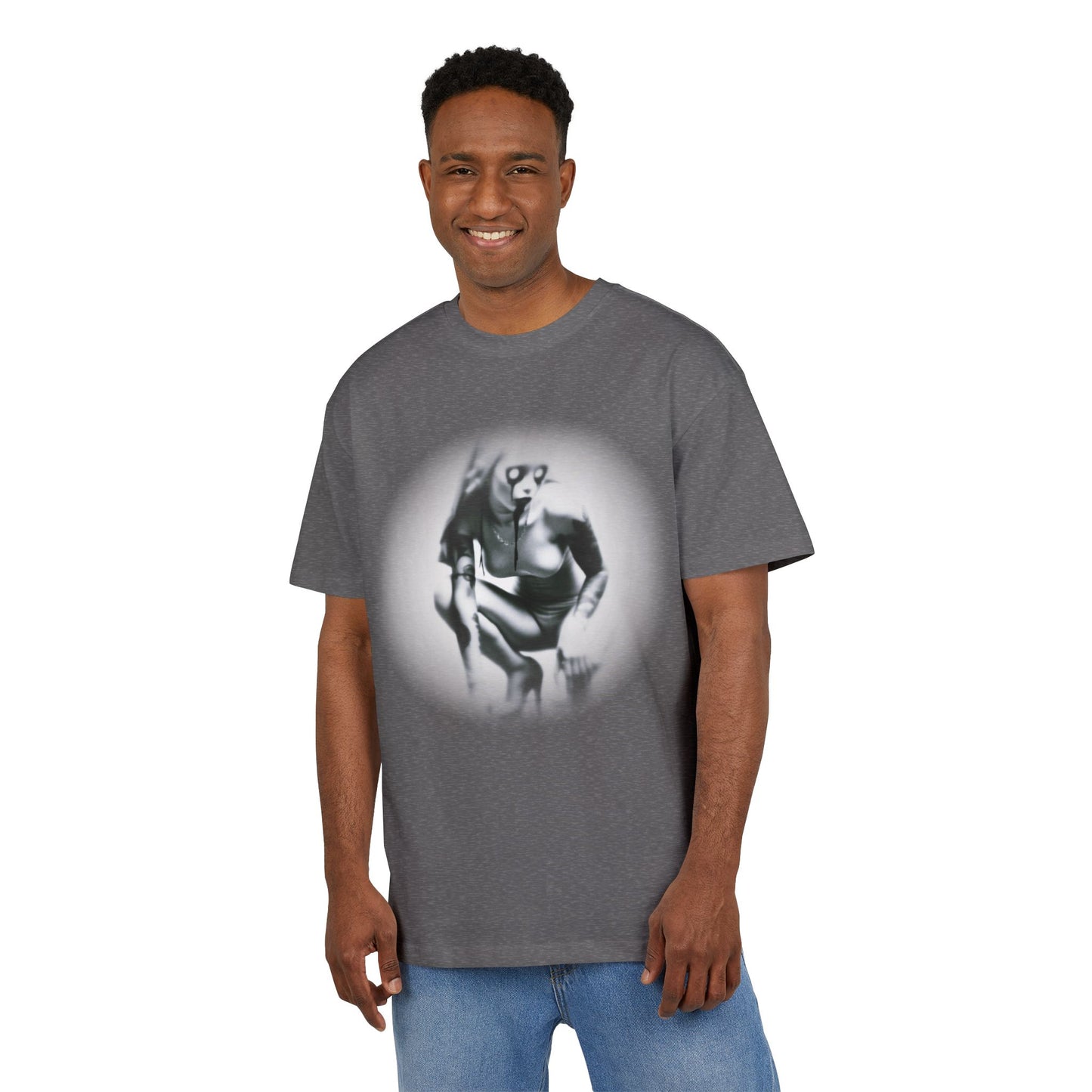 Stylish Unisex Heavy Oversize Tee with Artistic Graphic - Horror Design