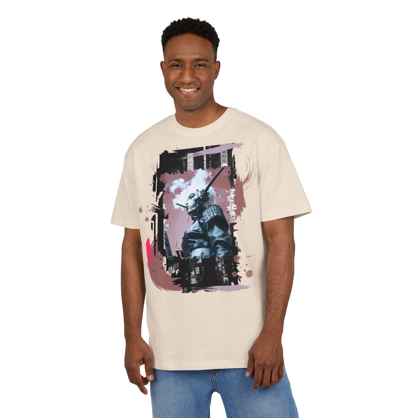 Unisex Heavy Oversize Tee featuring Samurai Art, Streetwear Graphic Tee, Gift for Him/Her, Casual Wear, Anime Inspired Fashion