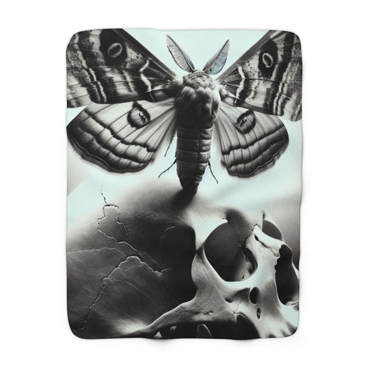 Sherpa Fleece Blanket with Moth Skull Design