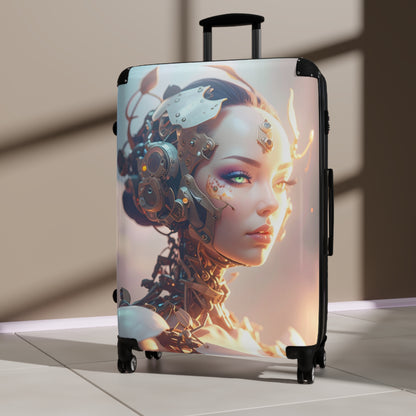 Futuristic Travel Suitcase with Robotic Design, Stylish Luggage, Carry-On Bag for Modern Travelers, Unique Gift for Adventurers