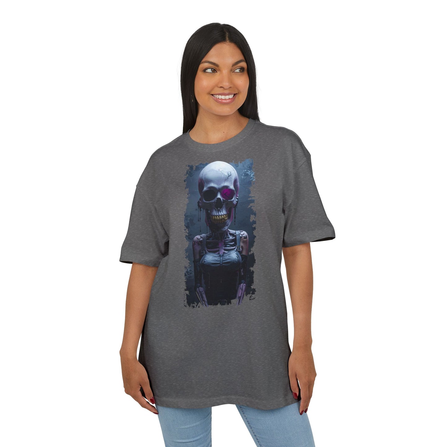 Unisex Heavy Oversize Tee with Skeleton Graphic, Spooky Halloween T-shirt, Casual Graphic Tee, Skeleton Art Shirt, Unisex Halloween Apparel