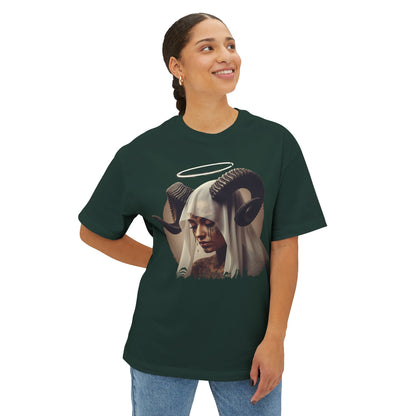 Mystical Ram Graphic Tee, Unisex Oversized Boxy Tee, Statement T-Shirt, Boho Chic Shirt, Art-Inspired Fashion, Comfortable Everyday Wear