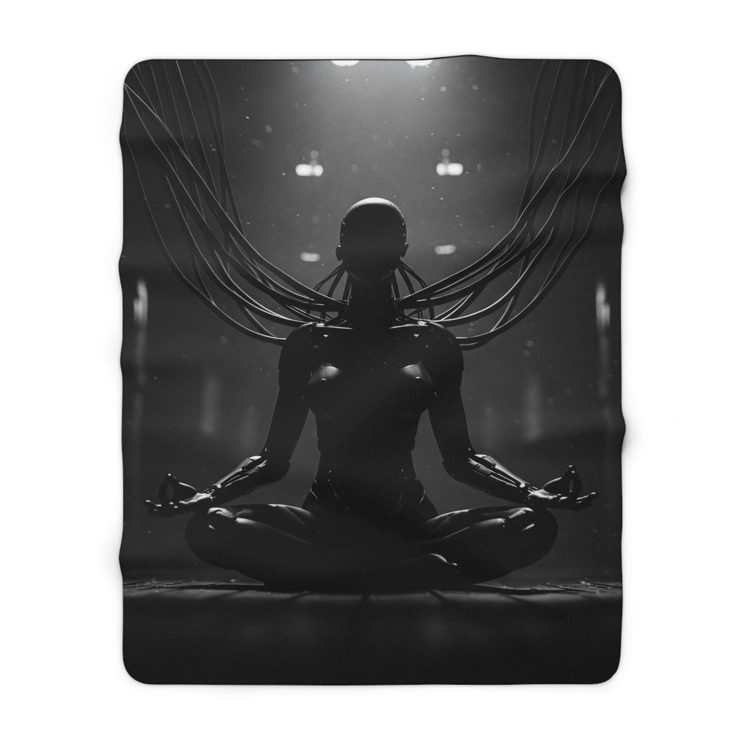 Futuristic Serenity Sherpa Fleece Blanket - Cozy Gift for Tech Lovers, Meditation, Home Decor, Relaxation