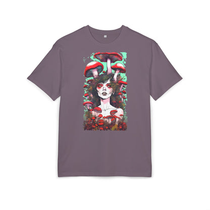 Mystical Mushroom Art Oversize Tee | Unisex Heavy Tee, Boho Style Shirt, Nature Lover Gift, Festival Wear, Graphic Tee, Eco-Friendly Fashion