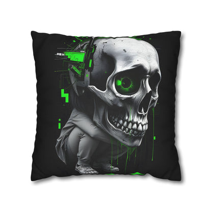 Edgy Skull Pillowcase | Gaming Decor, Modern Home Accent, Halloween Gift, Unique Couch Pillow, Cyberpunk Style