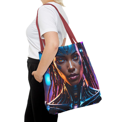 Futuristic Cyberpunk Tote Bag, AOP Tote, Cool Gift for Tech Lovers, Stylish Bag for Everyday Use, Space-Themed Fashion