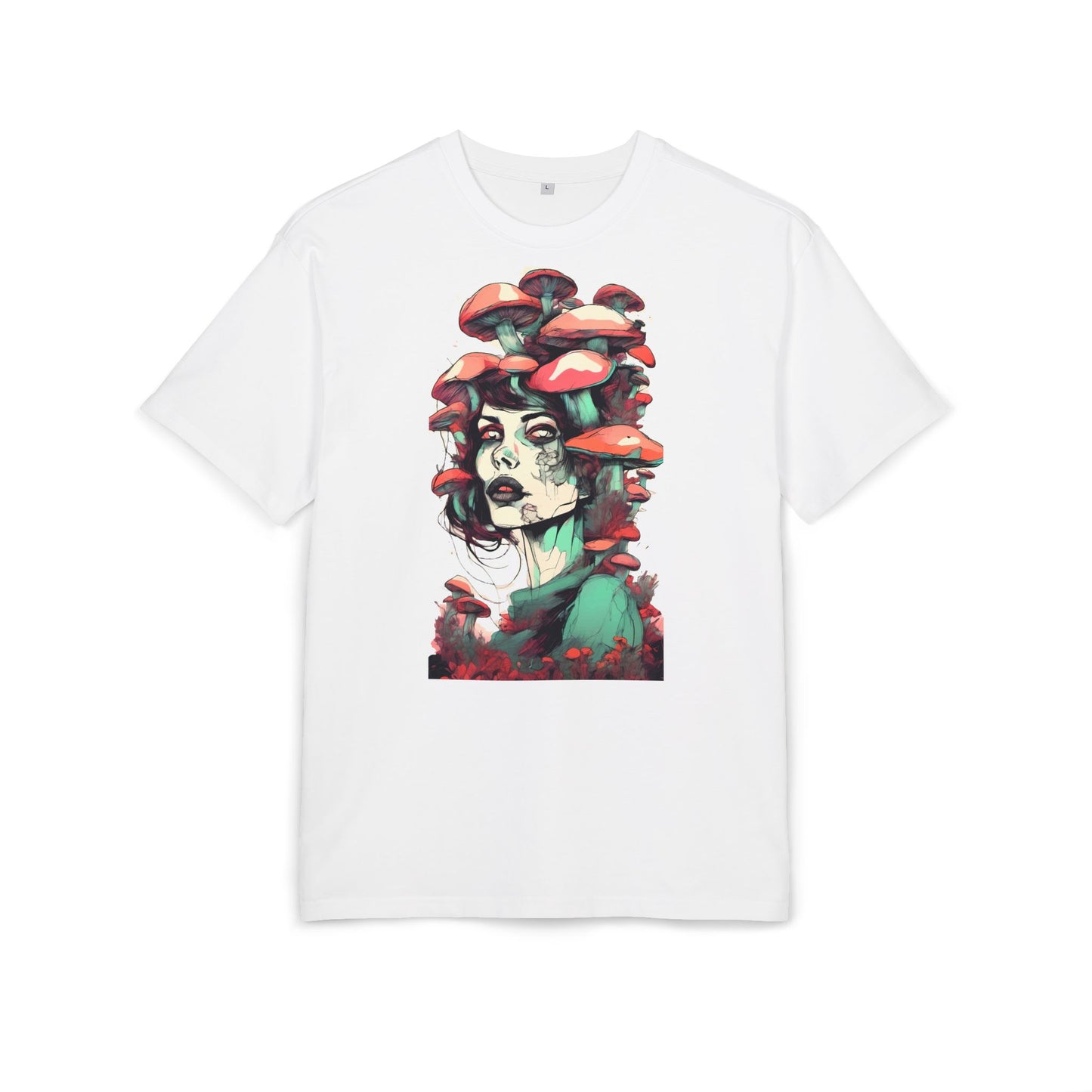 Mushroom Woman Oversized Tee, Bohemian Graphic T-Shirt, Unique Art Tee, Festival Wear, Streetwear Style Top