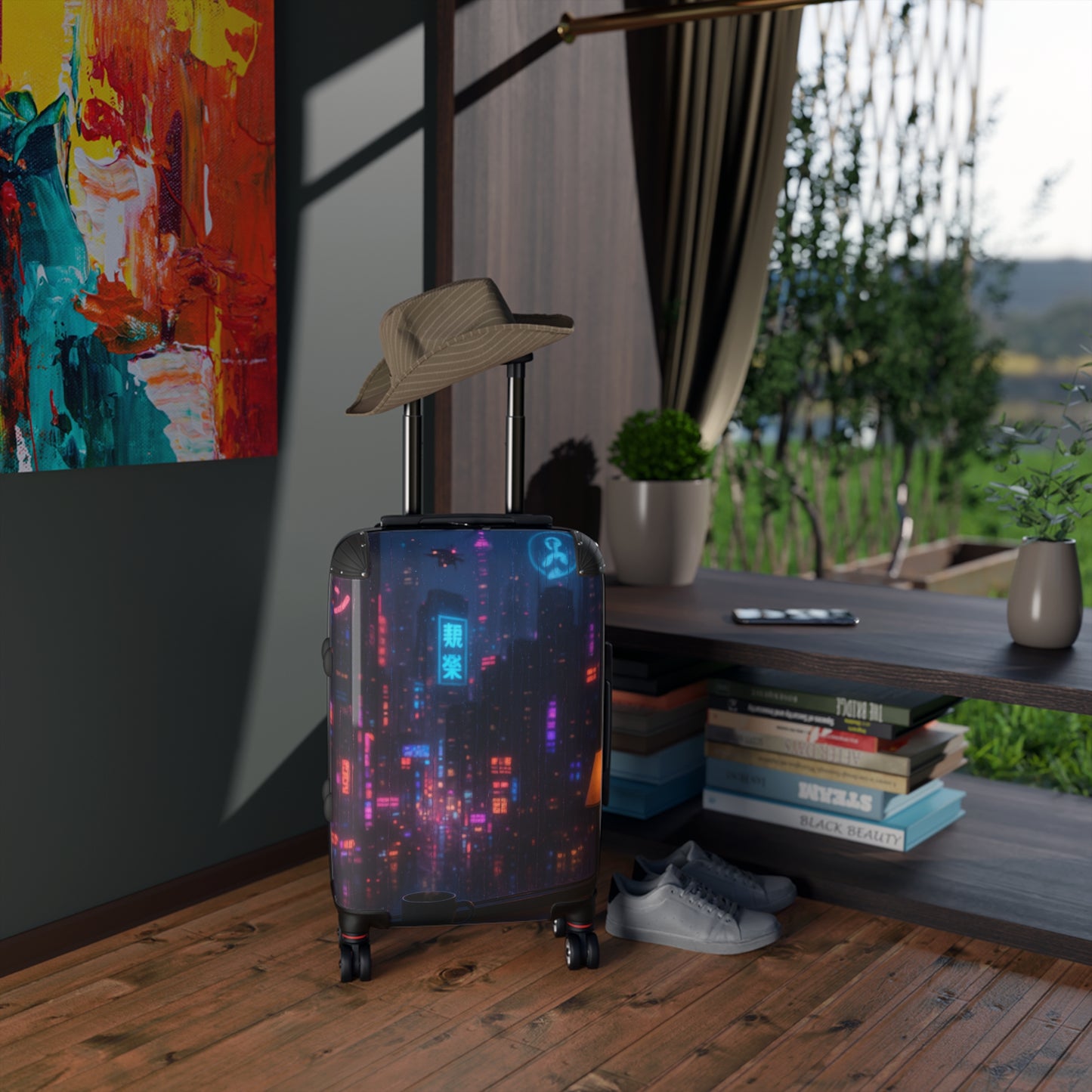 Urban Nightscape Luggage - Stylish Travel Suitcase, Neon City Design, Perfect for Adventurers, Travelers, Gifts for Explorers