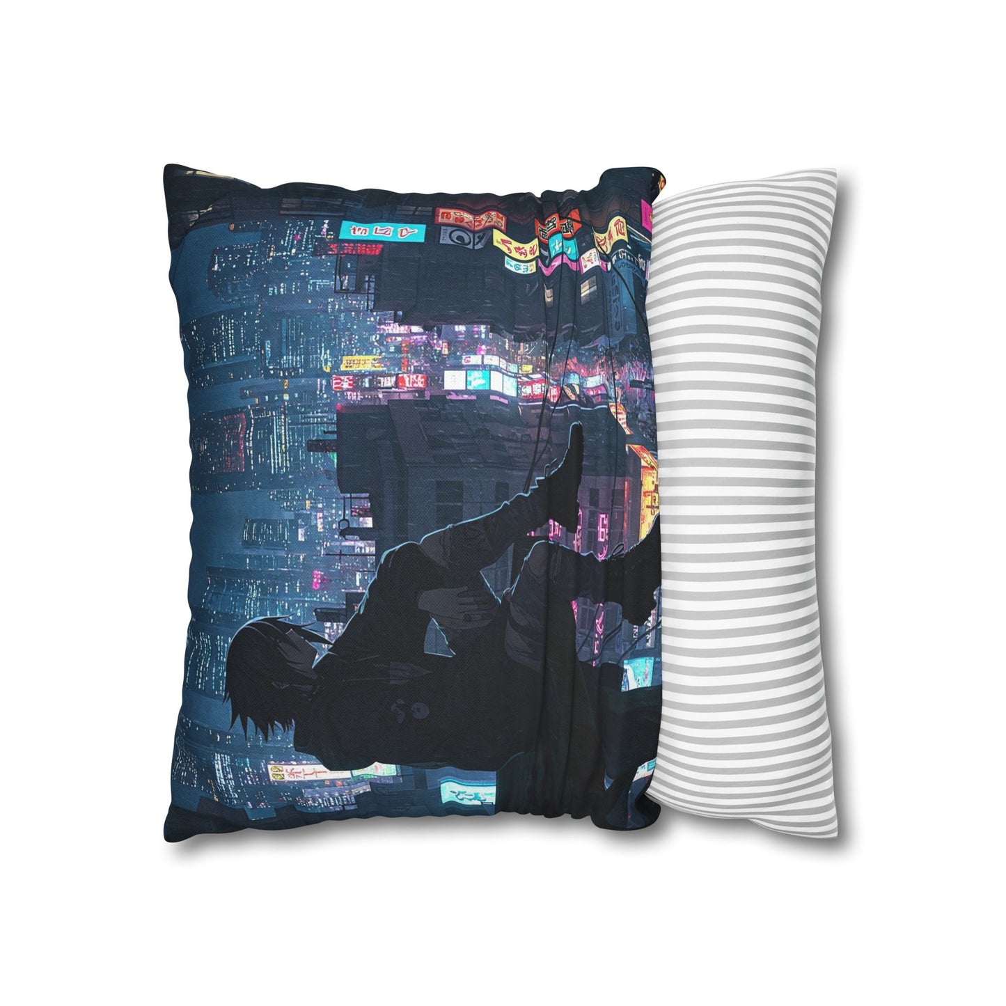 Anime-Inspired Urban Pillowcase, Cozy Home Decor, Nerdy Gift, Bedroom Accent, Cyberpunk Decor, Manga Lover Gift