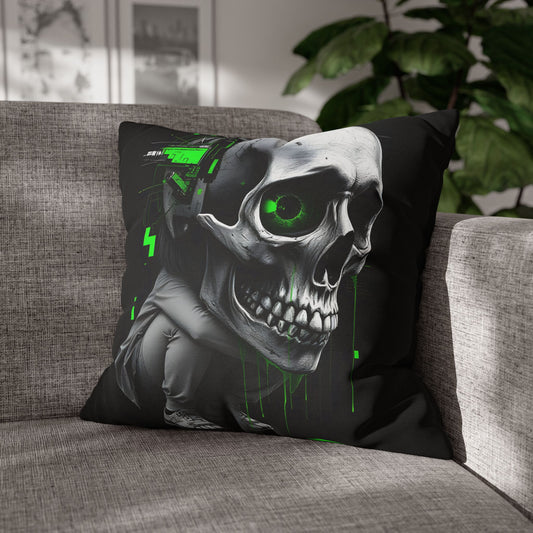 Edgy Skull Pillowcase | Gaming Decor, Modern Home Accent, Halloween Gift, Unique Couch Pillow, Cyberpunk Style