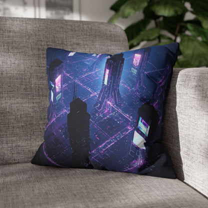 Futuristic Cityscape Pillowcase, Home Decor, Throw Pillow Cover, Gift for Gamers, Cyberpunk Vibe, Modern Bedroom Accent