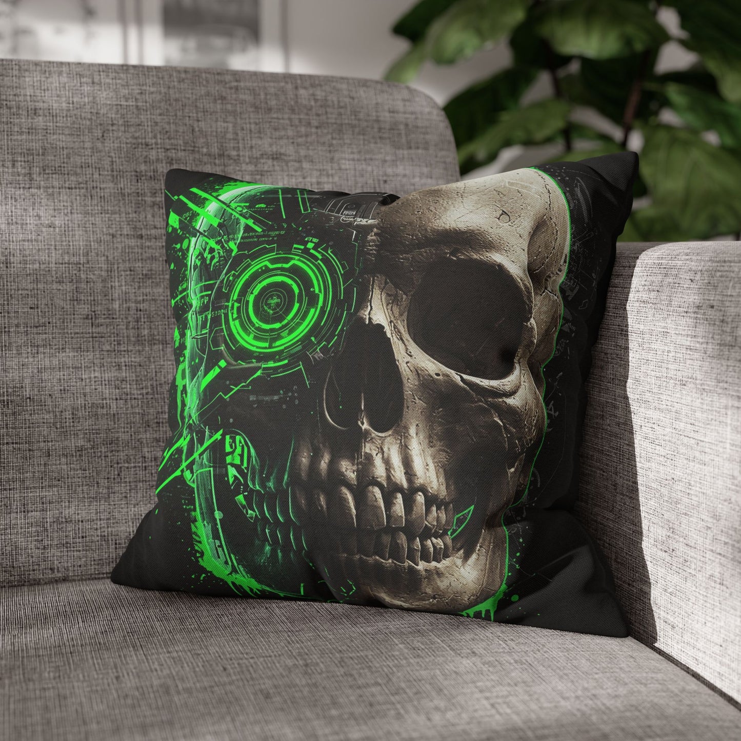 Futuristic Skull Pillowcase | Gothic Decor, Cyberpunk Home Accessories, Unique Gift, Halloween Decor, Throw Pillow