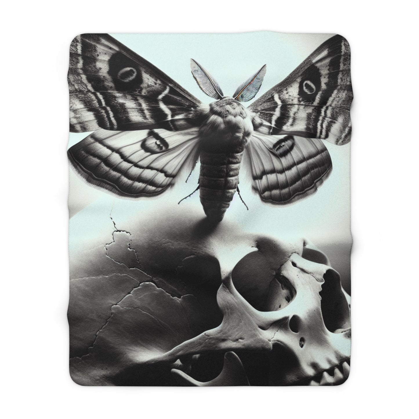Sherpa Fleece Blanket with Moth Skull Design