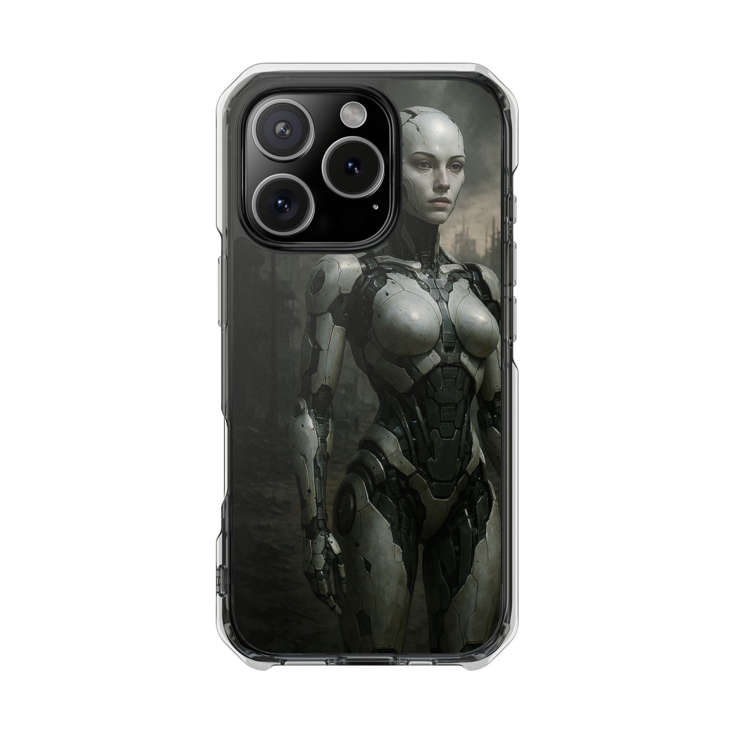 Futuristic Phone Case, Clear Impact Case with Sci-Fi Design, Smartphone Protection, Cyberpunk Aesthetic, Gift for Tech Lovers