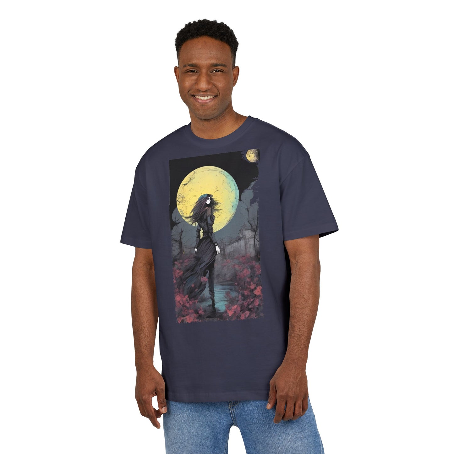 Moonlit Witch Oversize Tee, Cozy Casual Wear, Halloween Outfit, Gothic Style, Gift for Her, Everyday Fashion