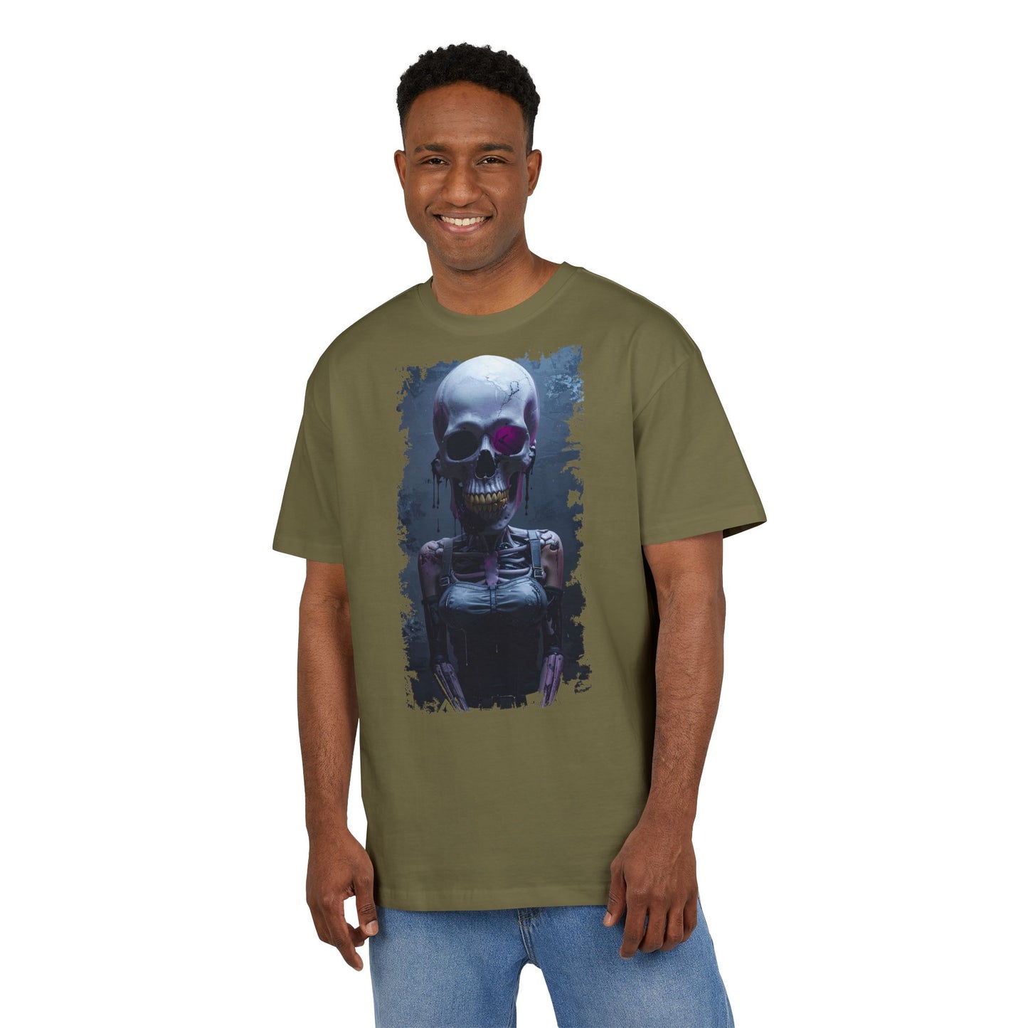 Unisex Heavy Oversize Tee with Skeleton Graphic, Spooky Halloween T-shirt, Casual Graphic Tee, Skeleton Art Shirt, Unisex Halloween Apparel