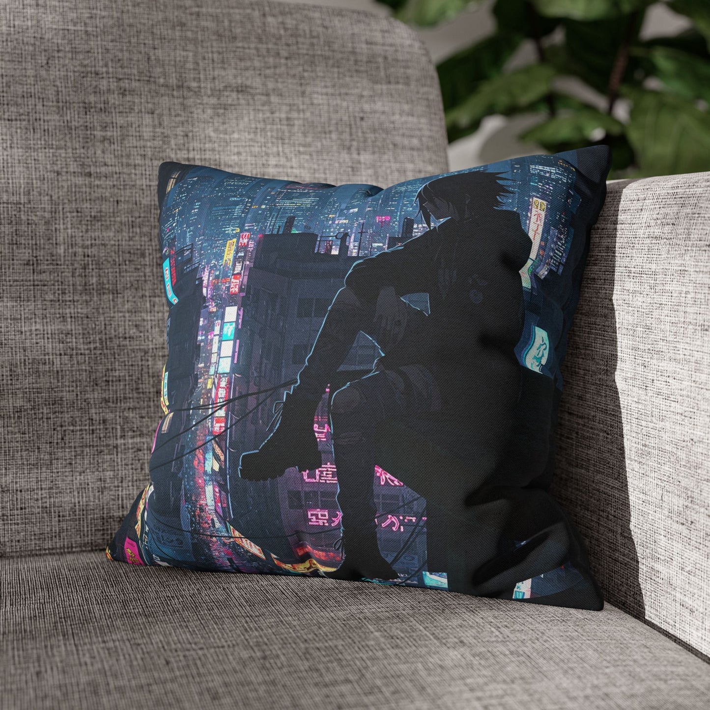 Anime-Inspired Urban Pillowcase, Cozy Home Decor, Nerdy Gift, Bedroom Accent, Cyberpunk Decor, Manga Lover Gift