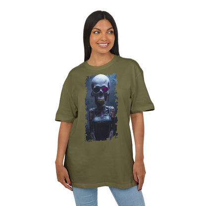 Unisex Heavy Oversize Tee with Skeleton Graphic, Spooky Halloween T-shirt, Casual Graphic Tee, Skeleton Art Shirt, Unisex Halloween Apparel