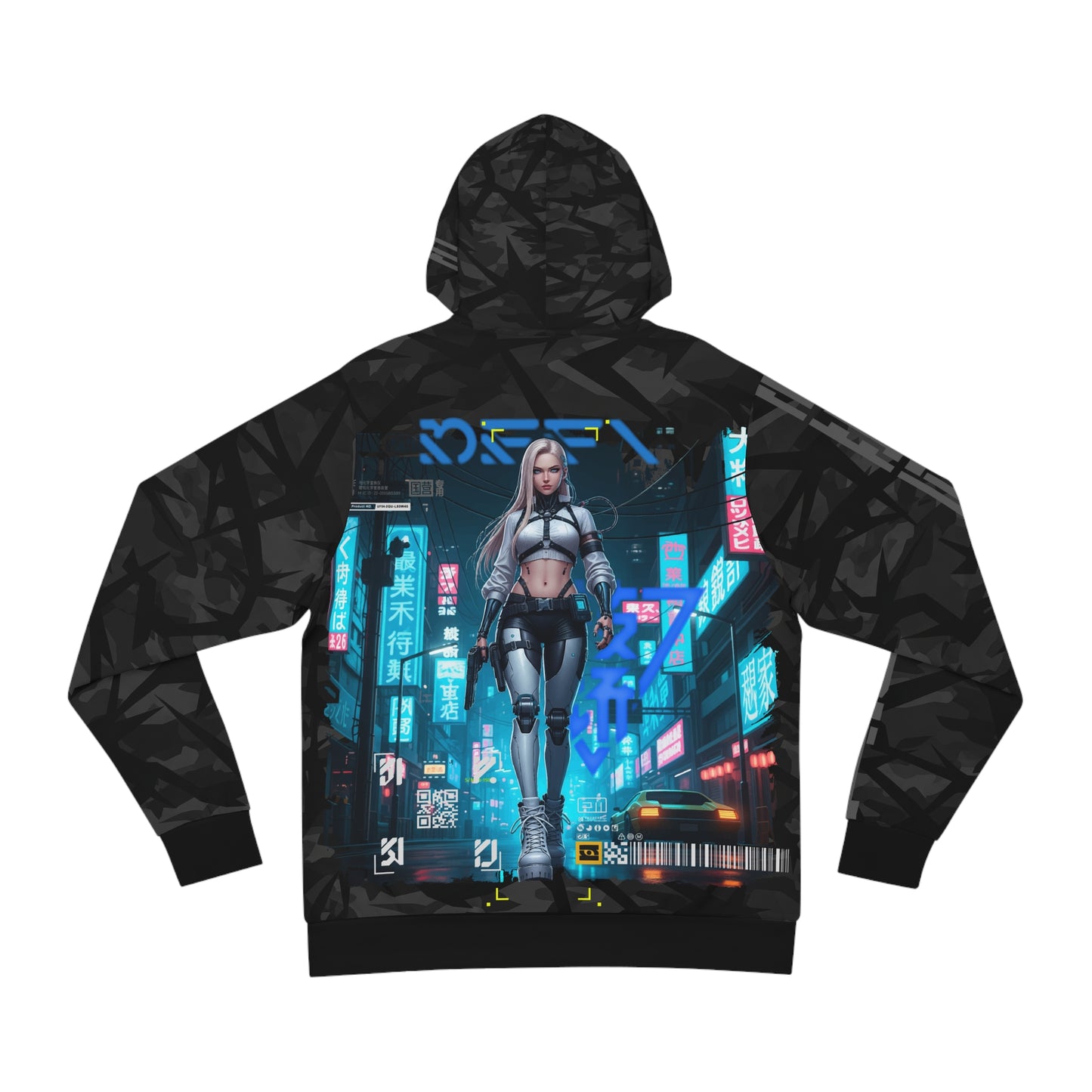 Futuristic Graphic Hoodie, Cyberpunk Sweatshirt, Unique Streetwear, Edgy Fashion Layer, Gift for Gamers, Urban Outfit