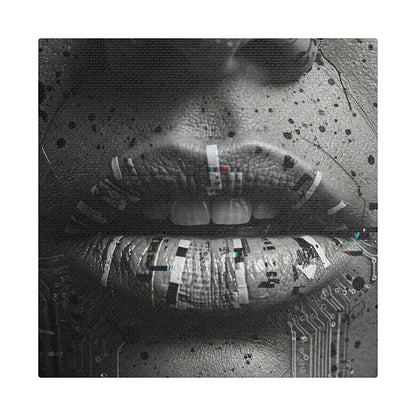 Gothic Lips Art Canvas, Digital Art Print, Unique Home Decor, Contemporary Wall Art, Cyberpunk Aesthetic, Perfect Gift