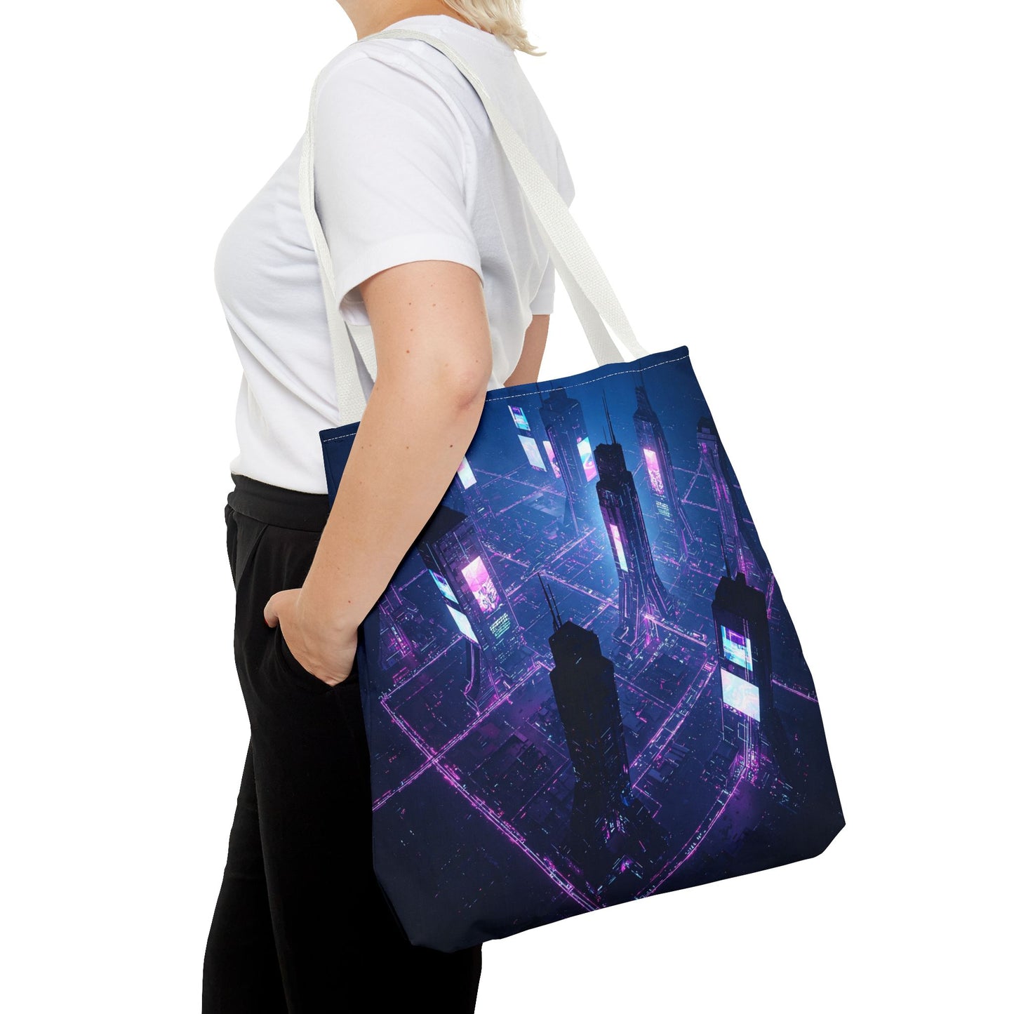 Futuristic Cityscape Tote Bag | Eco-Friendly Reusable Shopping Bag, Nerdy Gift, Trendy Beach Bag, Travel Accessory, Stylish Grocery Bag