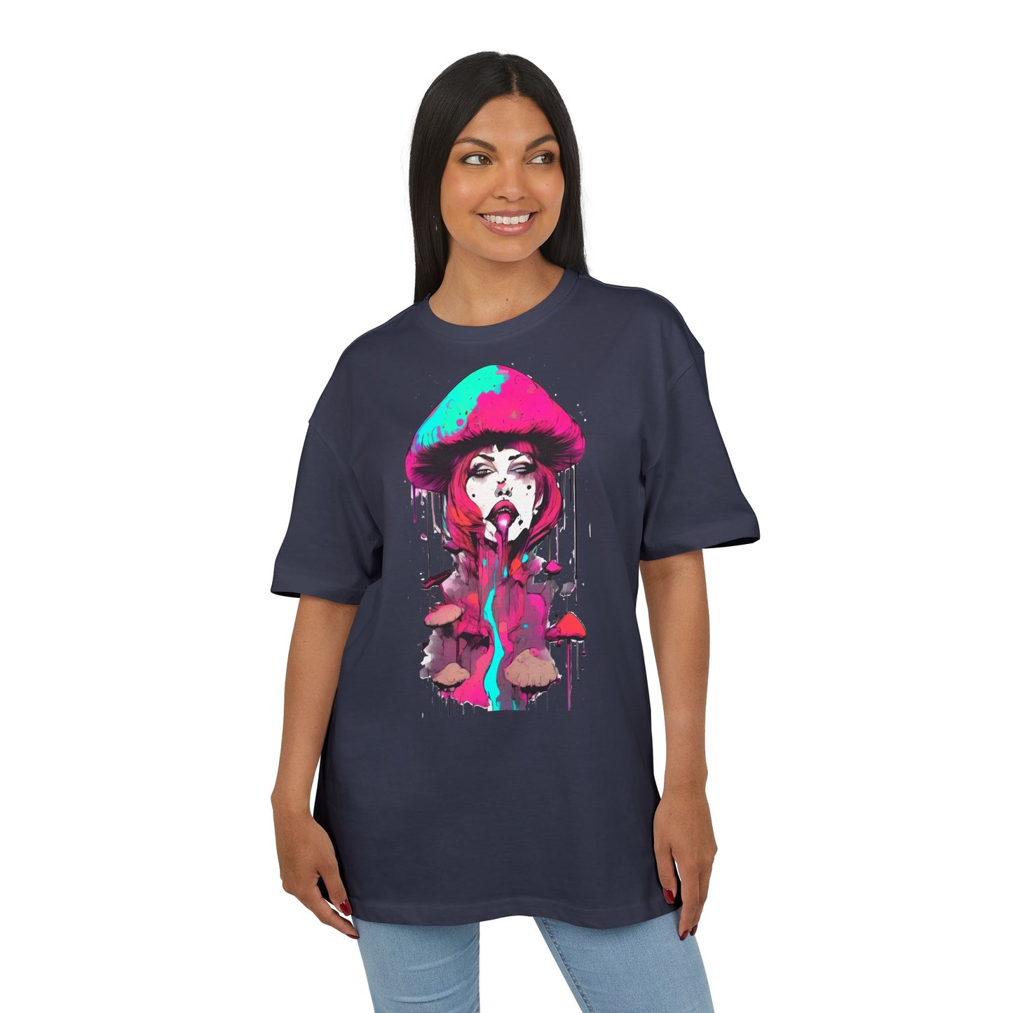 Vibrant Mushroom Art Unisex Heavy Oversize Tee, Funky T-Shirt, Artistic Casual Wear, Gift for Art Lovers, Unique Streetwear