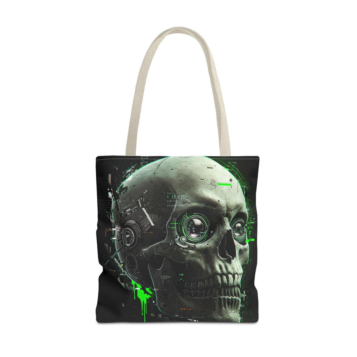 Futuristic Skull Tote Bag, Eco-Friendly Shopping Bag, Graphic Tote, Halloween Gift, Unique Art Bag, Stylish Carryall, Gift for Nerds