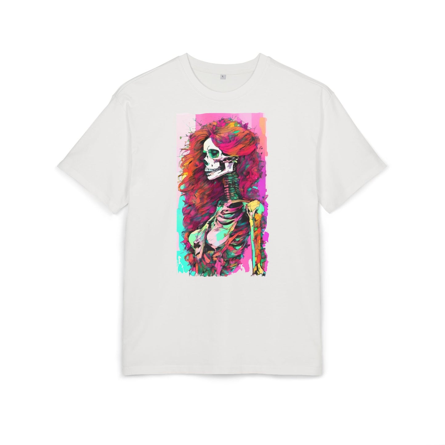 Vibrant Skeleton Art Unisex Heavy Oversize Tee, Halloween Shirt, Statement Tee, Graphic Tee, Casual Wear, Gift