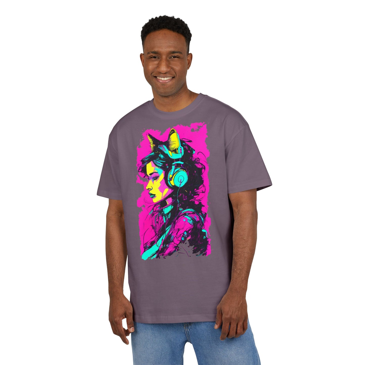 Vibrant Music Lover's Tee, Unisex Heavy Oversize Tee, Trendy Graphic Shirt, Colorful Art Top, Perfect for Festivals and Gifts
