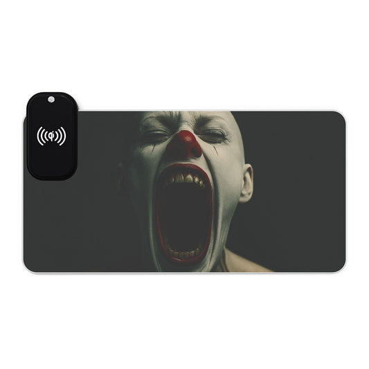 LED Gaming Mouse Pad with Wireless Charging - Creepy Clown Design, RGB Light Up Desk Mat, Gamer Gift, Office Decor, Halloween Accessory