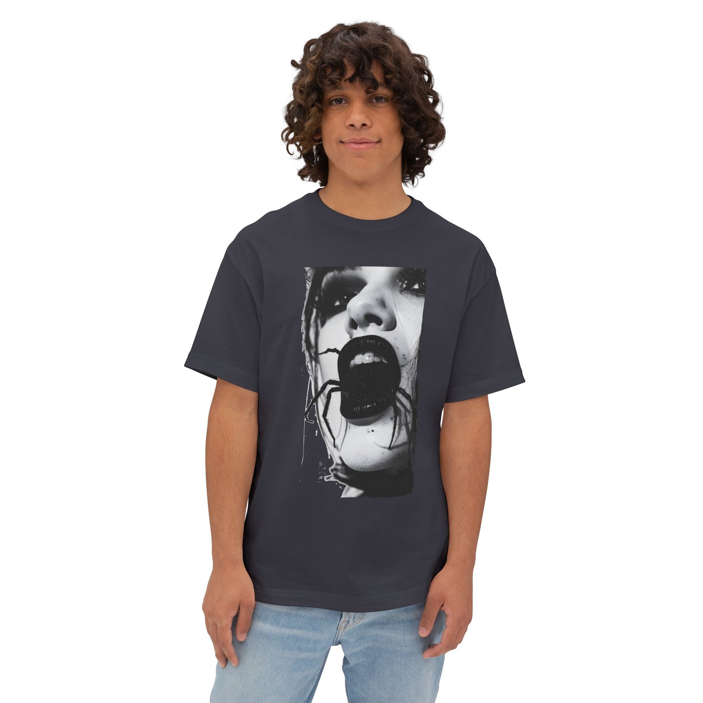 Spooky Spider Graphic Tee, Unisex Oversized Black Widow Shirt, Halloween Apparel, Creepy Casual Wear, Unique Gift Idea