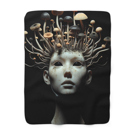 Mushroom Fantasy Sherpa Fleece Blanket - Cozy Art for Dreamers