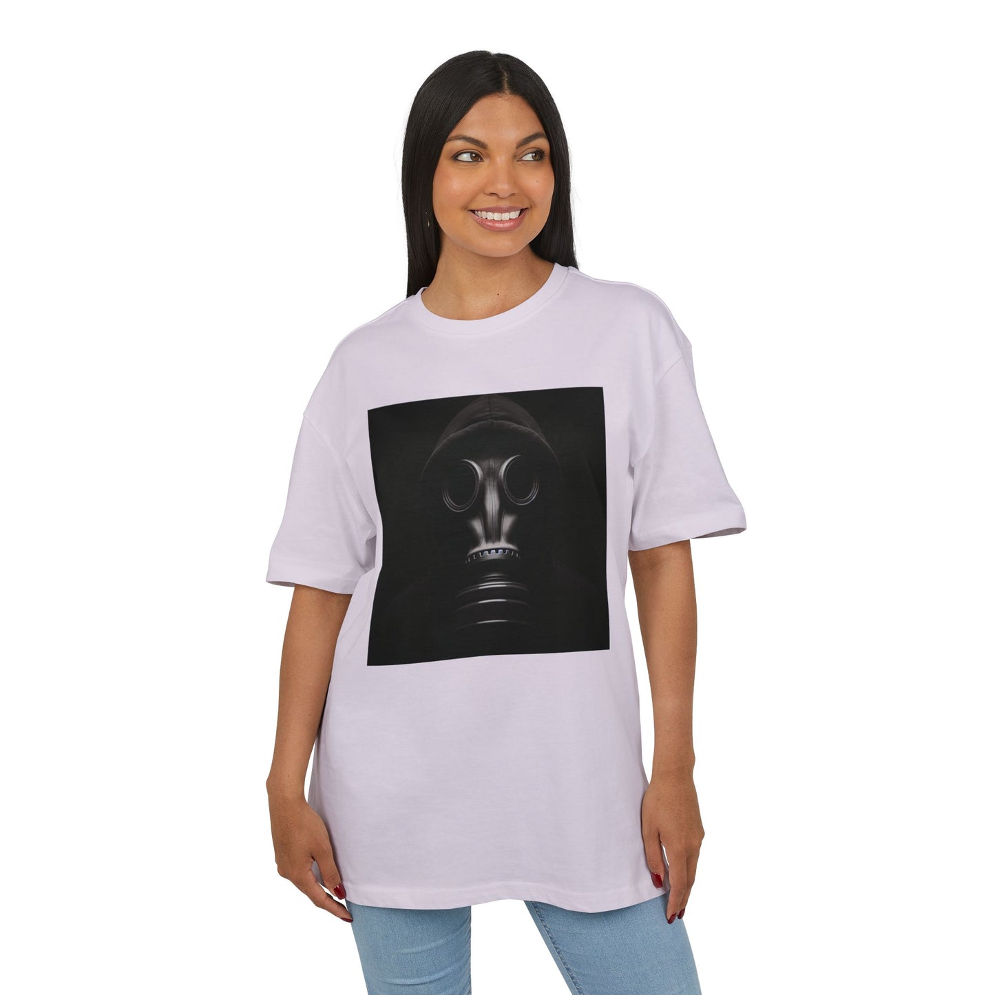 Unisex Heavy Oversize Tee with Bold Gas Mask Design, Streetwear, Artistic Tee, Gift for Trendsetters, Casual Wear, Grunge Fashion