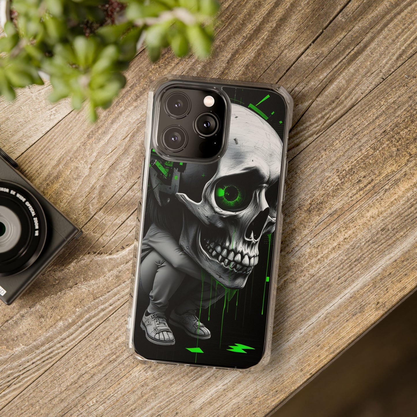Edgy Skull Phone Case - Magnetic Clear Impact Cases, Unique Phone Cover, Goth Accessory, Halloween Gift, Stylish Tech Protection